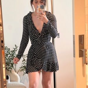 Black and White Polka Dot Wrap Mini Dress